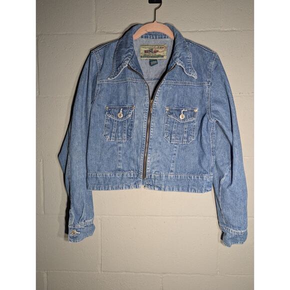 Express Womens Vintage Cropped Jean Jacket Sz Small 90s Old Stock Metal Zipper - Picture 1 of 9